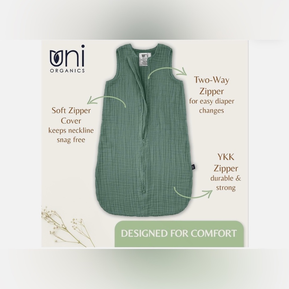 100% Organic Cotton Swaddle Zip up Sac